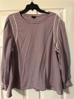 Talbots Maroon and White Striped Long-Sleeve T-shirt top, Plus Size 3X EUC